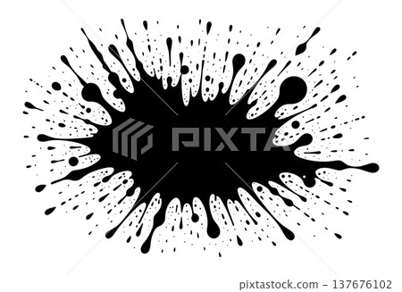 Abstract black ink blot splatter with liquid drops on white background 137676102