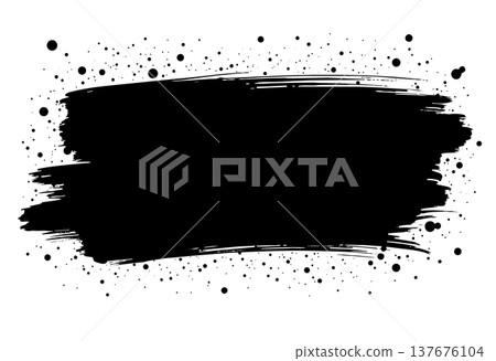 Abstract black horizontal brush stroke with paint splatter isolated on white background 137676104