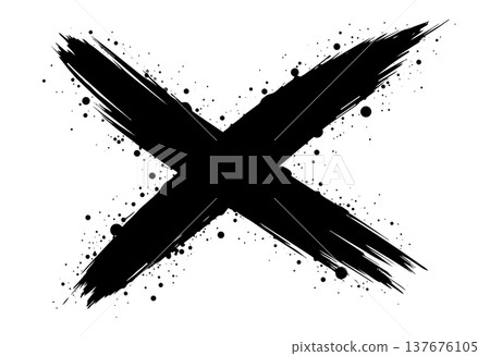 Abstract black grunge X mark with ink splatters on white background, vector illustration 137676105