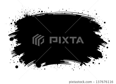 A wide black brush stroke forming a rectangle with scattered dots on a white background creating a frame A wide black brush stroke forming a rectangle with scattered dots on a white background creating a frame 137676116