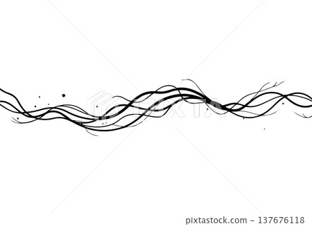 A graceful horizontal black line composed of intertwining wavy strands on clean white background 137676118