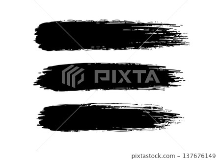Three horizontal black ink brush strokes isolated on white background for banners and web graphics Three horizontal black ink brush strokes isolated on white background for banners and web graphics 137676149