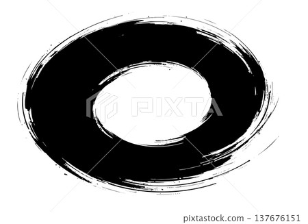 Thick black paint swirl forming circular vortex shape with dry brush texture on white background art Thick black paint swirl forming circular vortex shape with dry brush texture on white background art 137676151