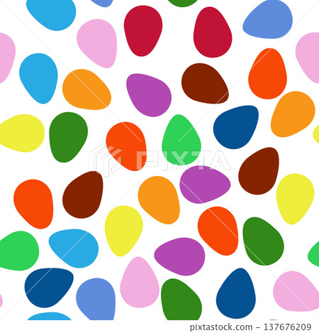 Seamless pattern with Easter eggs, outline design. A vibrant seamless background for Easter designs, featuring cute patterned eggs with polka dots and stripes. 137676209