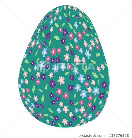 Easter egg with flowers and leaves. Seamless patterned eggs with polka dots, flowers Easter egg with flowers and leaves. Seamless patterned eggs with polka dots, flowers 137676258