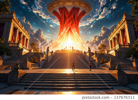 Grand staircase leading to glowing spiritual light Grand staircase leading to glowing spiritual light 137676311