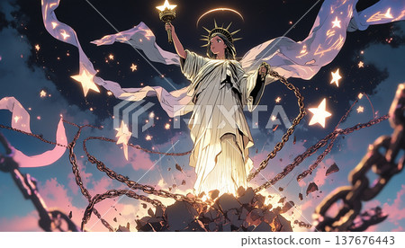 Anime Statue of Liberty with stars and chains 137676443