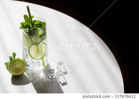 Mojito Cocktail with Lime and Mint. Refreshing Summer Drink 137676612