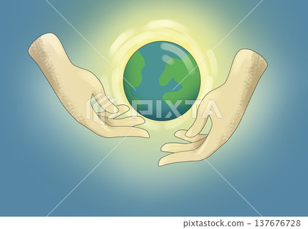 Glowing planet Earth cradled gently by human hands beneath sky symbolizing worldwide harmony, environmental guardianship, conflict prevention, optimistic vision for peaceful international coexistence Glowing planet Earth cradled gently by human hands beneath sky symbolizing worldwide harmony, environmental guardianship, conflict prevention, optimistic vision for peaceful international coexistence 137676728