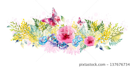 Abstract flower arrangement. Watercolor flowers. hand drawn Not AI, Vector illustration. Abstract flower arrangement. Watercolor flowers. hand drawn Not AI, Vector illustration. 137676734