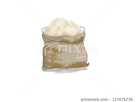 Canvas sack filled with wheat flour and baking ingredients, rustic bakery concept for homemade bread preparation, cozy kitchen cooking scene, breakfast pastry making, traditional baking illustration Canvas sack filled with wheat flour and baking ingredients, rustic bakery concept for homemade bread preparation, cozy kitchen cooking scene, breakfast pastry making, traditional baking illustration 137676736