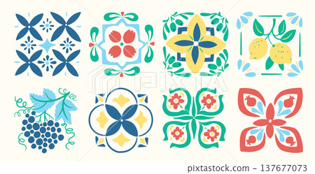 Tile Ornament Set Patterned 137677073
