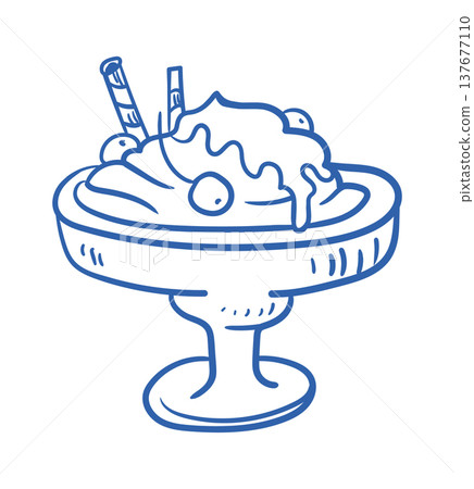 Icecream In Dessert Bowl Linework Icecream In Dessert Bowl Linework 137677110