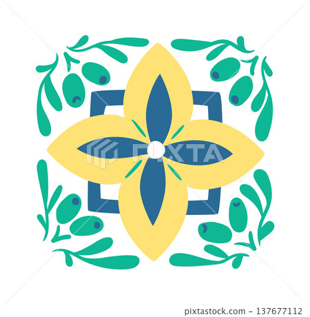 Tile Ornament With Floral Motif Folk 137677112