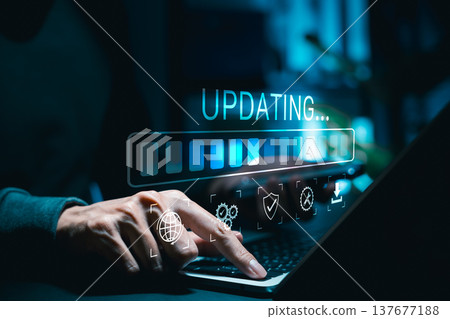 Update software application upgrade technology concept. Software update or Operating system, patch update, updating progress bar, Install app patch, new version, Improved security, program downloading Update software application upgrade technology concept. Software update or Operating system, patch update, updating progress bar, Install app patch, new version, Improved security, program downloading 137677188