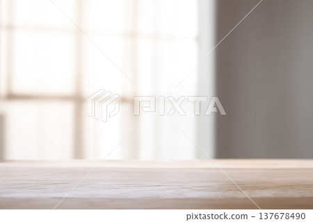 Wooden table and window light, minimalist background 137678490
