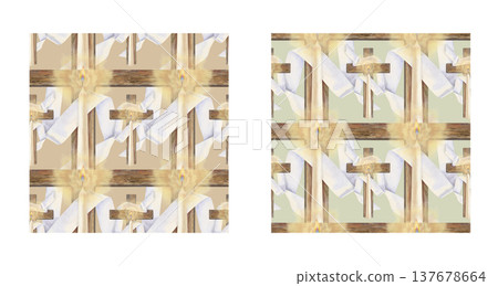 Cristian seamless pattern with glowing candle and wooden cross on colored background. Watercolor Easter design for church media, greeting cards, book covers, candle labels, gift wrap, religious design Cristian seamless pattern with glowing candle and wooden cross on colored background. Watercolor Easter design for church media, greeting cards, book covers, candle labels, gift wrap, religious design 137678664