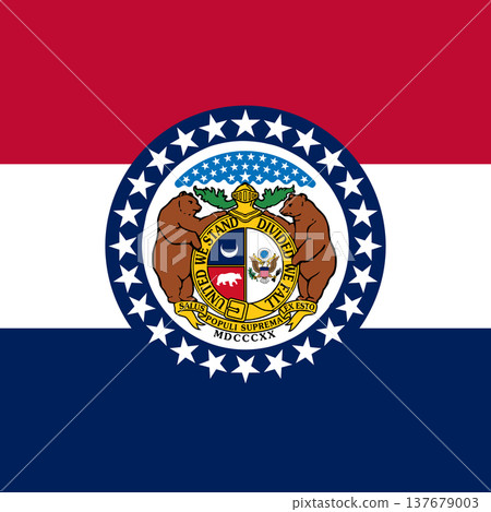 Missouri state square flag. Part of The United States of America. Clean design for print, web, or educational use. Vector illustration. 137679003