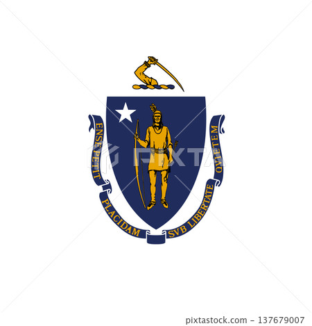 Massachusetts state square flag. Part of The United States of America. Clean design for print, web, or educational use. Vector illustration. 137679007