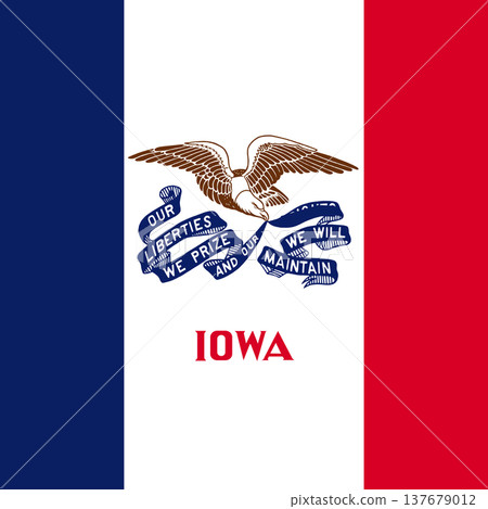 Iowa state square flag. Part of The United States of America. Clean design for print, web, or educational use. Vector illustration. Iowa state square flag. Part of The United States of America. Clean design for print, web, or educational use. Vector illustration. 137679012