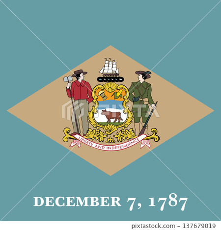 Delaware state square flag. Part of The United States of America. Clean design for print, web, or educational use. Vector illustration. Delaware state square flag. Part of The United States of America. Clean design for print, web, or educational use. Vector illustration. 137679019