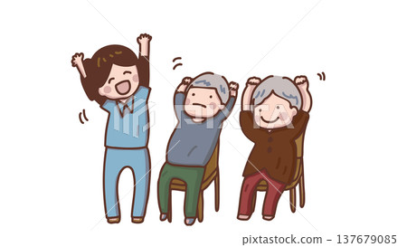 Elderly people doing exercises and staff 137679085