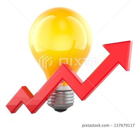 Rising electricity prices, concept. Light bulb with upward arrow. 3d rendering Rising electricity prices, concept. Light bulb with upward arrow. 3d rendering 137679117