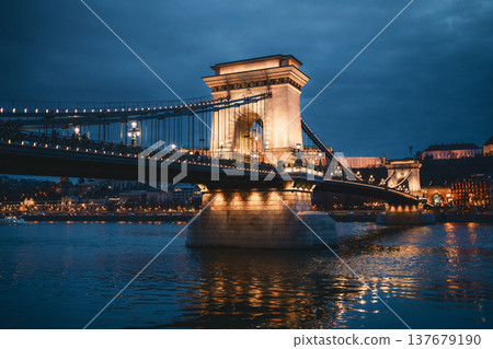 Chain Bridge Reflections On Danube Chain Bridge Reflections On Danube 137679190