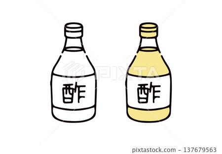 A set of illustrations of vinegar in color and black and white. 137679563