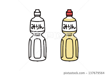 A set of illustrations of mirin in color and black and white. 137679564