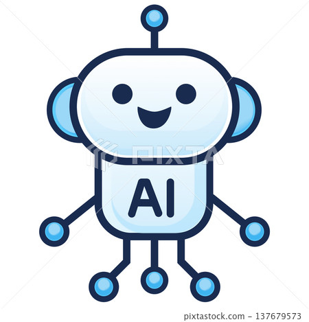 Simple icon illustration of an AI robot character, joy Simple icon illustration of an AI robot character, joy 137679573