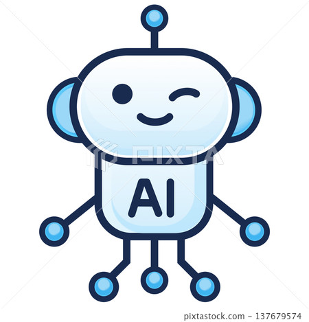 A simple icon illustration of an AI robot character, winking. A simple icon illustration of an AI robot character, winking. 137679574
