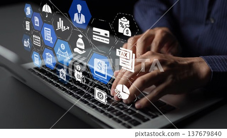 Loan icons represent debt, repayment, and financial planning Funnel 137679840