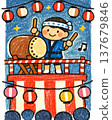 An illustration of someone playing the drums on a Bon Odori dance platform. 137679846