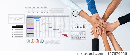Project management dashboard with Gantt chart for business planning and scheduling. Fermion 137679936