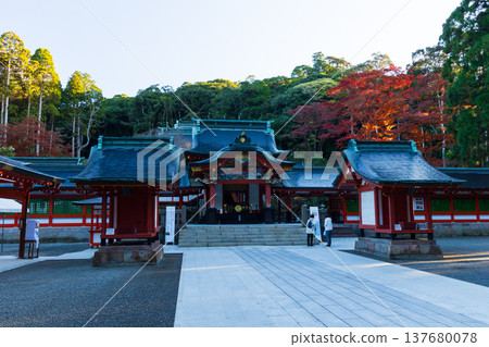 Autumn in Kirishima City, Kagoshima Prefecture: Kirishima Shrine's main hall amidst the autumn foliage. Autumn in Kirishima City, Kagoshima Prefecture: Kirishima Shrine's main hall amidst the autumn foliage. 137680078