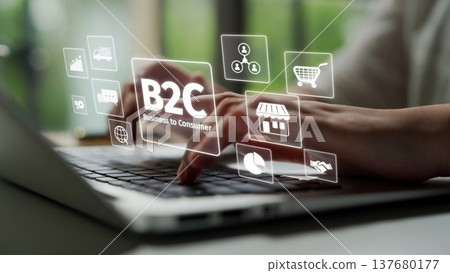 B2C Business Model with Consumer Delivery, Retail, and Growth Icons Muxer B2C Business Model with Consumer Delivery, Retail, and Growth Icons Muxer 137680177