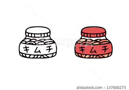 一組彩色和黑白泡菜插圖。 137680273