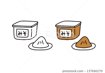 一組彩色和黑白味噌插圖。 137680279