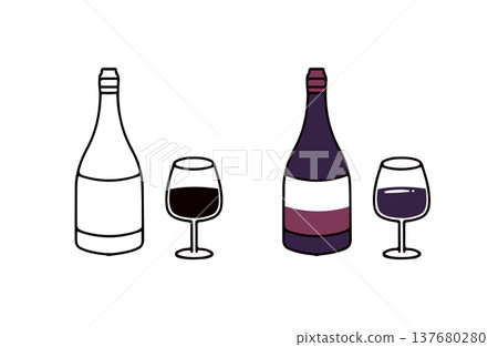 一組彩色和黑白葡萄酒插圖。 一組彩色和黑白葡萄酒插圖。 137680280