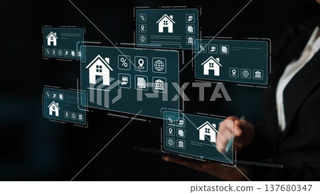 Digital Interface Displaying Real Estate Market Trends and Data Analysis with Graphical Representations for Property Management and Investment Insights Gluon Digital Interface Displaying Real Estate Market Trends and Data Analysis with Graphical Representations for Property Management and Investment Insights Gluon 137680347