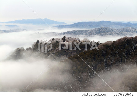 Winter sea of clouds and Bitchu Matsuyama Castle (castle in the sky) 25404 137680642