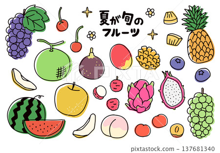 一組夏季當季水果的插圖。 一組夏季當季水果的插圖。 137681340