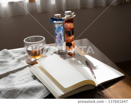 Notebook, pen, and drink Notebook, pen, and drink 137681847