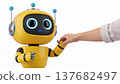 an AI Image Generator, Friendly Yellow Robot Handshake With Human Hand 137682497