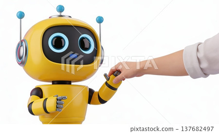 an AI Image Generator, Friendly Yellow Robot Handshake With Human Hand an AI Image Generator, Friendly Yellow Robot Handshake With Human Hand 137682497