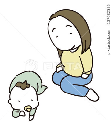 Mom sitting and watching over her baby Mom sitting and watching over her baby 137682556