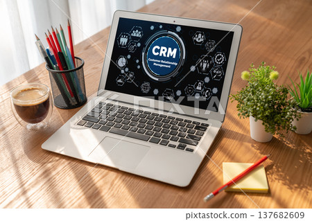 Customer relationship management system on modish computer for CRM business 137682609