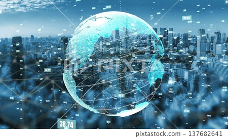 Futuristic Digital Globe Overlaying Urban Landscape with Data Visualization Elements and Technology Interface in a Modern City Environment xenic Futuristic Digital Globe Overlaying Urban Landscape with Data Visualization Elements and Technology Interface in a Modern City Environment xenic 137682641