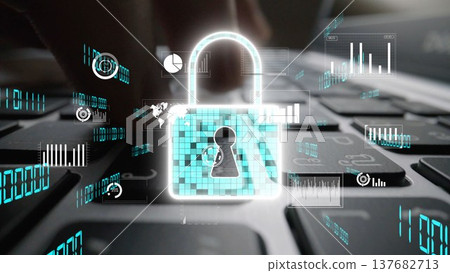 Digital Security Concept with Cyber Lock Over Laptop Keyboard and Data Visualization for Cyber Protection and Privacy in Online Transactions xenic Digital Security Concept with Cyber Lock Over Laptop Keyboard and Data Visualization for Cyber Protection and Privacy in Online Transactions xenic 137682713